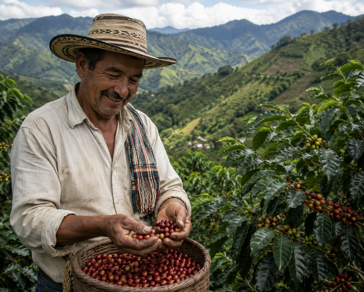 Coffee growing in the mountains of Colombia