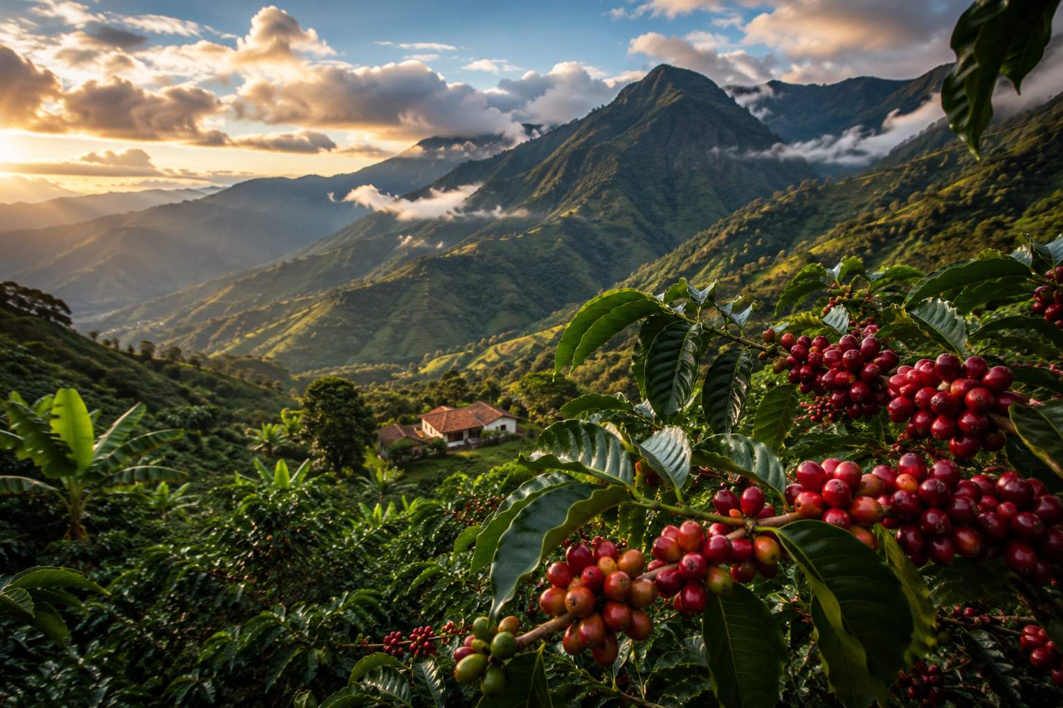 Colombian coffee farm high in the mountains